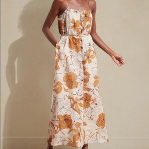 Banana Republic Floral Midi Dress - Cream and Orange